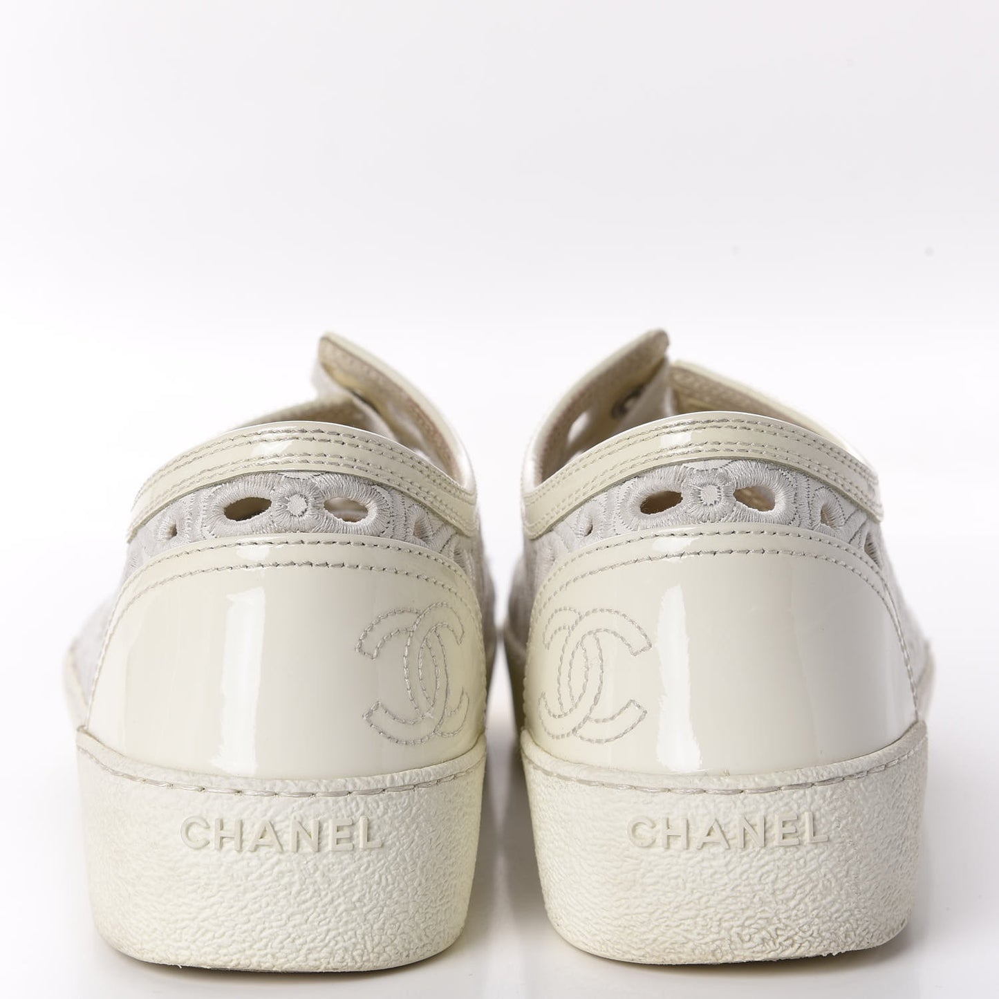 Patent Grained Goatskin Hollow Out Flower Sneakers 39 White