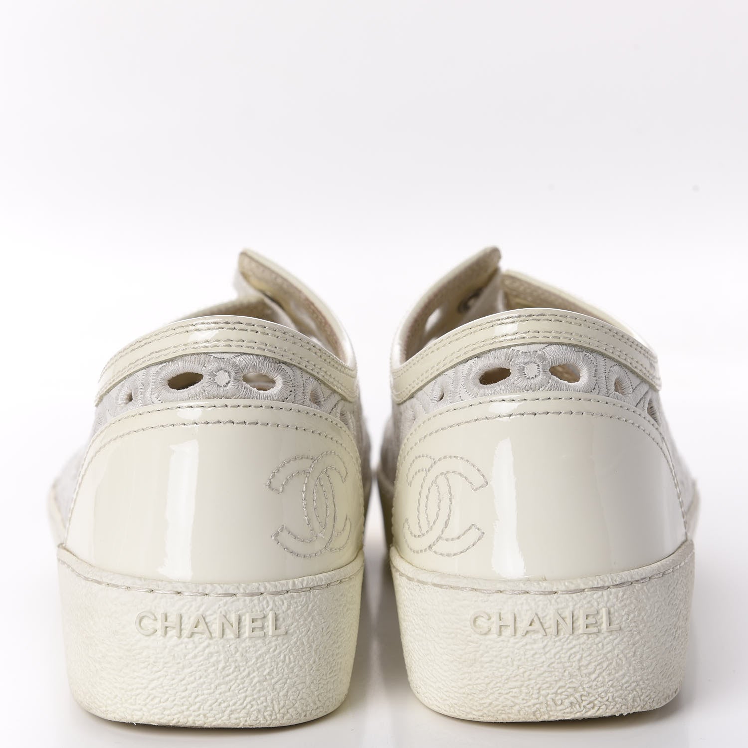 Chanel Patent Grained Goatskin Hollow Out Flower Sneakers 39 White 6 of 11