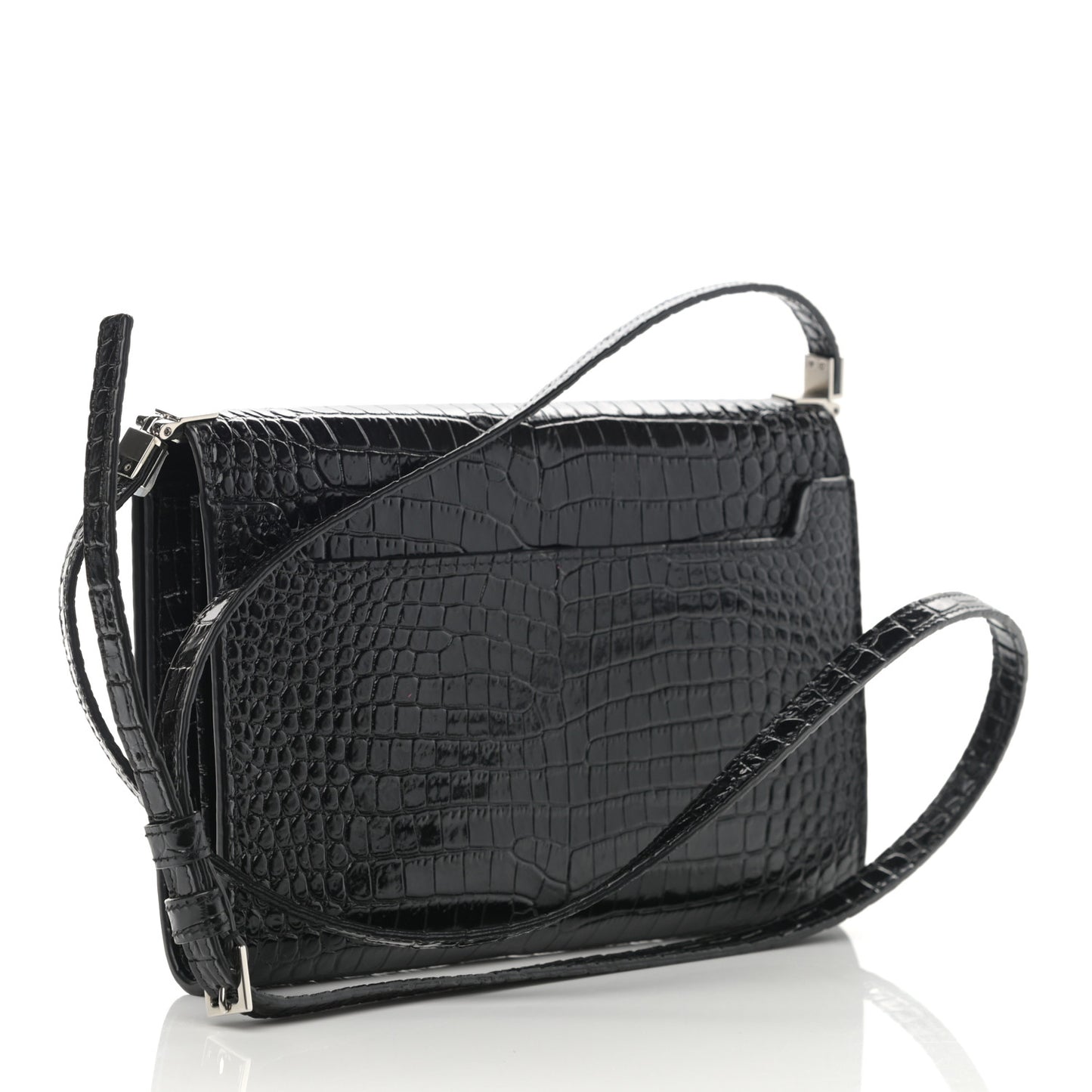 Calfskin Crocodile Embossed Monogram Mini Uptown Crossbody Black