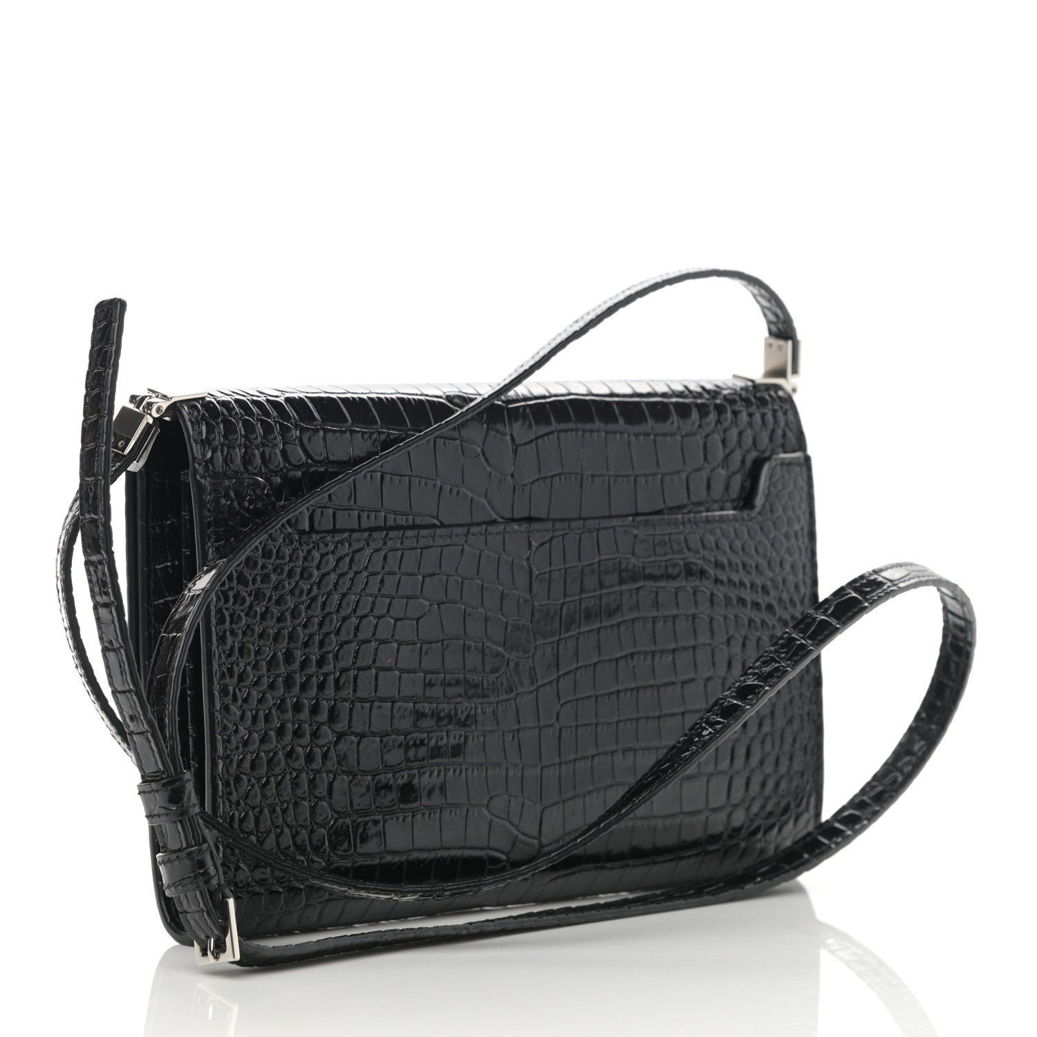 Saint Laurent Calfskin Crocodile Embossed Monogram Mini Uptown Crossbody Black 3 of 14