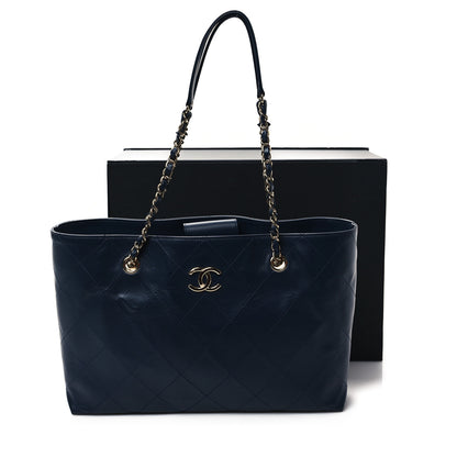 Chanel Glazed Calfskin Stitched Shopping Tote Blue 11 of 11