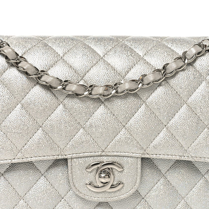 Chanel Glittered Metallic Caviar Quilted Medium Double Flap Silver 7 of 9