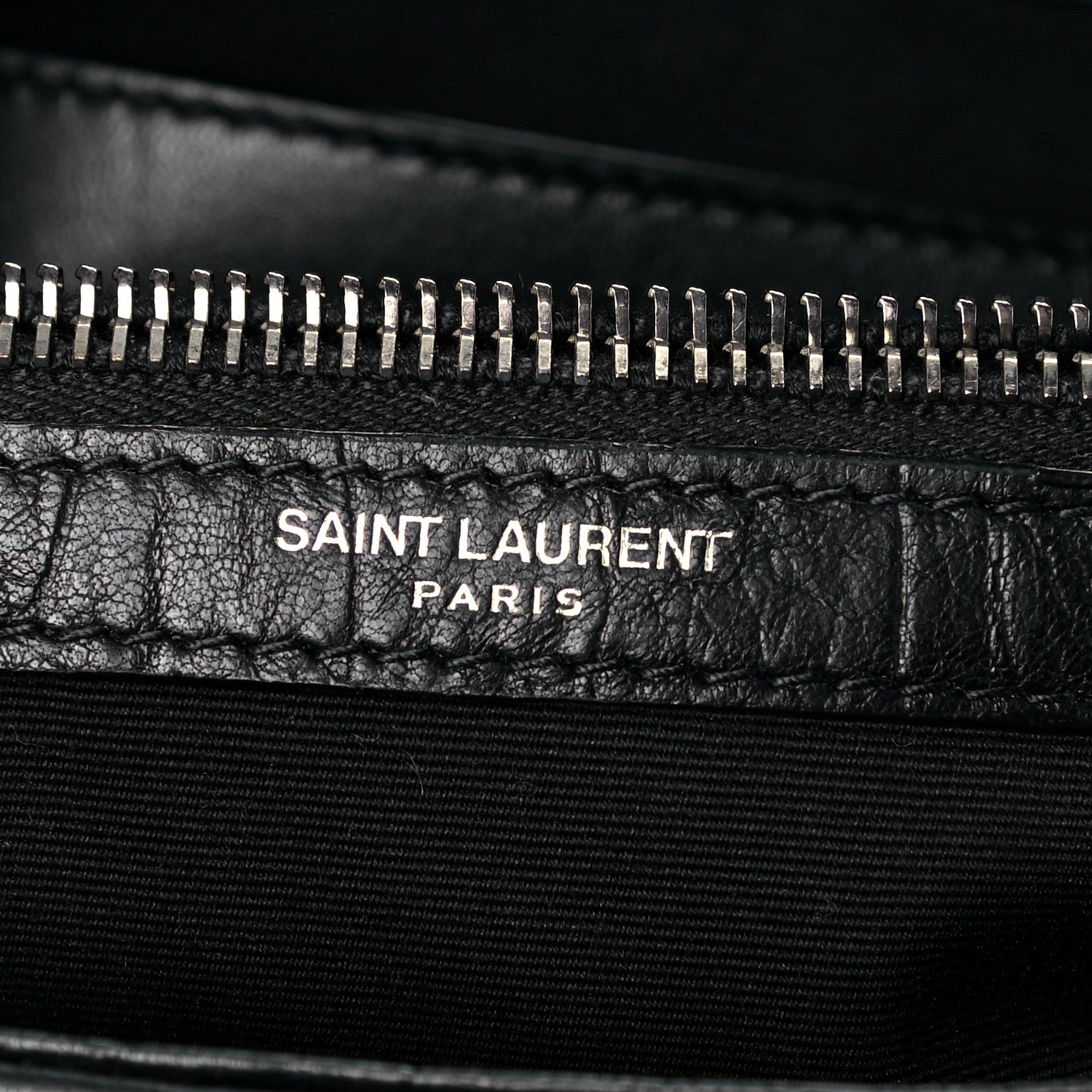 Saint Laurent Calfskin Crocodile Embossed Medium West Hollywood Monogram Fold-Over Black 9 of 12