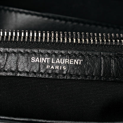 Saint Laurent Calfskin Crocodile Embossed Medium West Hollywood Monogram Fold-Over Black 9 of 12