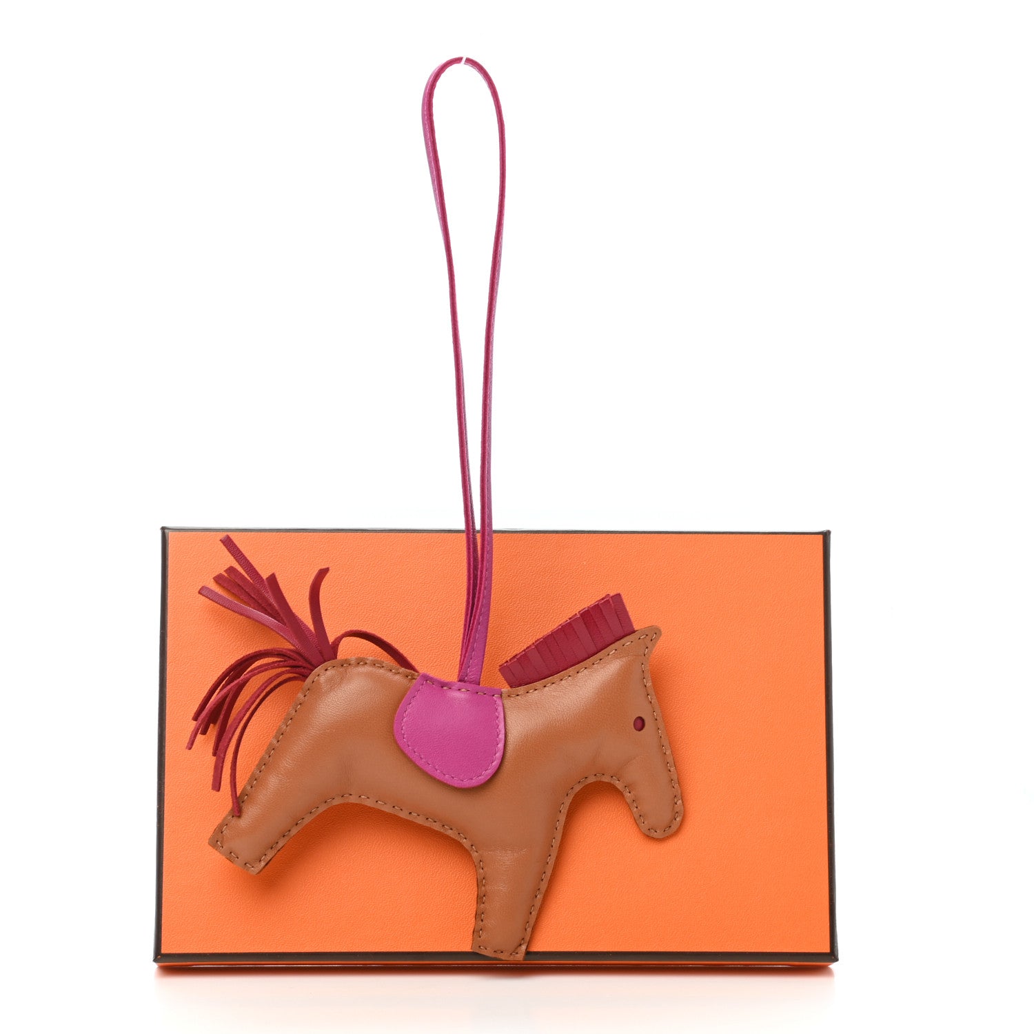 Hermes Milo Lambskin Grigri Rodeo Horse Bag Charm MM Gold Rubis Rose Pourpre 4 of 4
