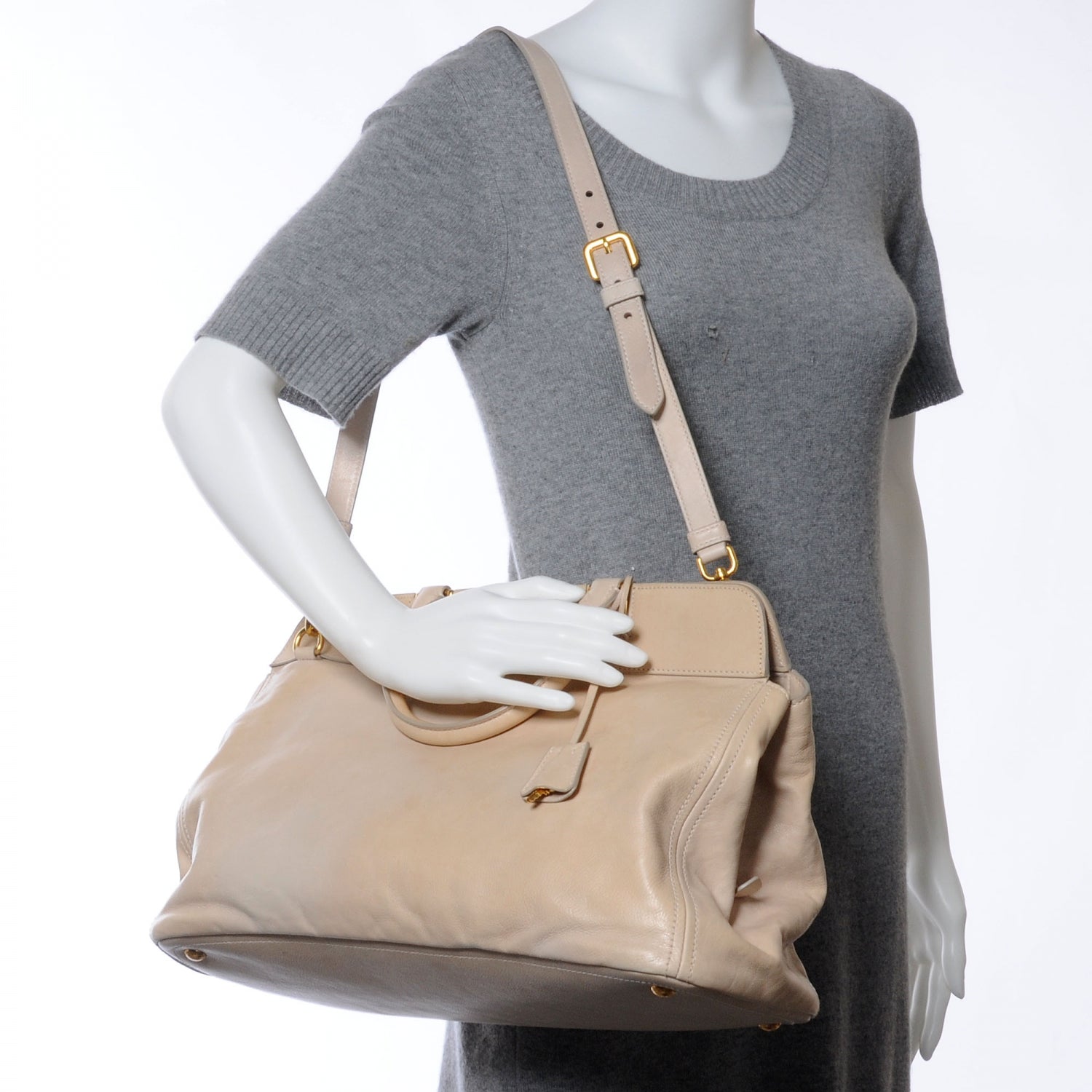 Prada Glace Calf Frame Satchel Quarzo 2 of 10