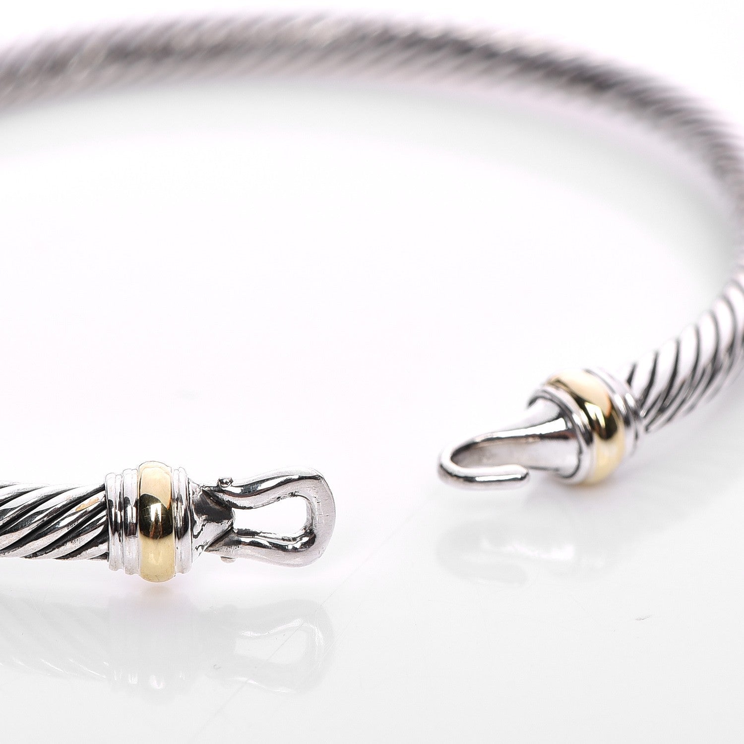 David Yurman Sterling Silver 18K Yellow Gold 4mm Cable Buckle Bracelet 5 of 5