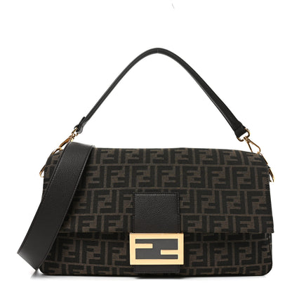 Fendi Fabric Jacquard FF 1974 Maxi Baguette Tobacco Moro Black 1 of 10
