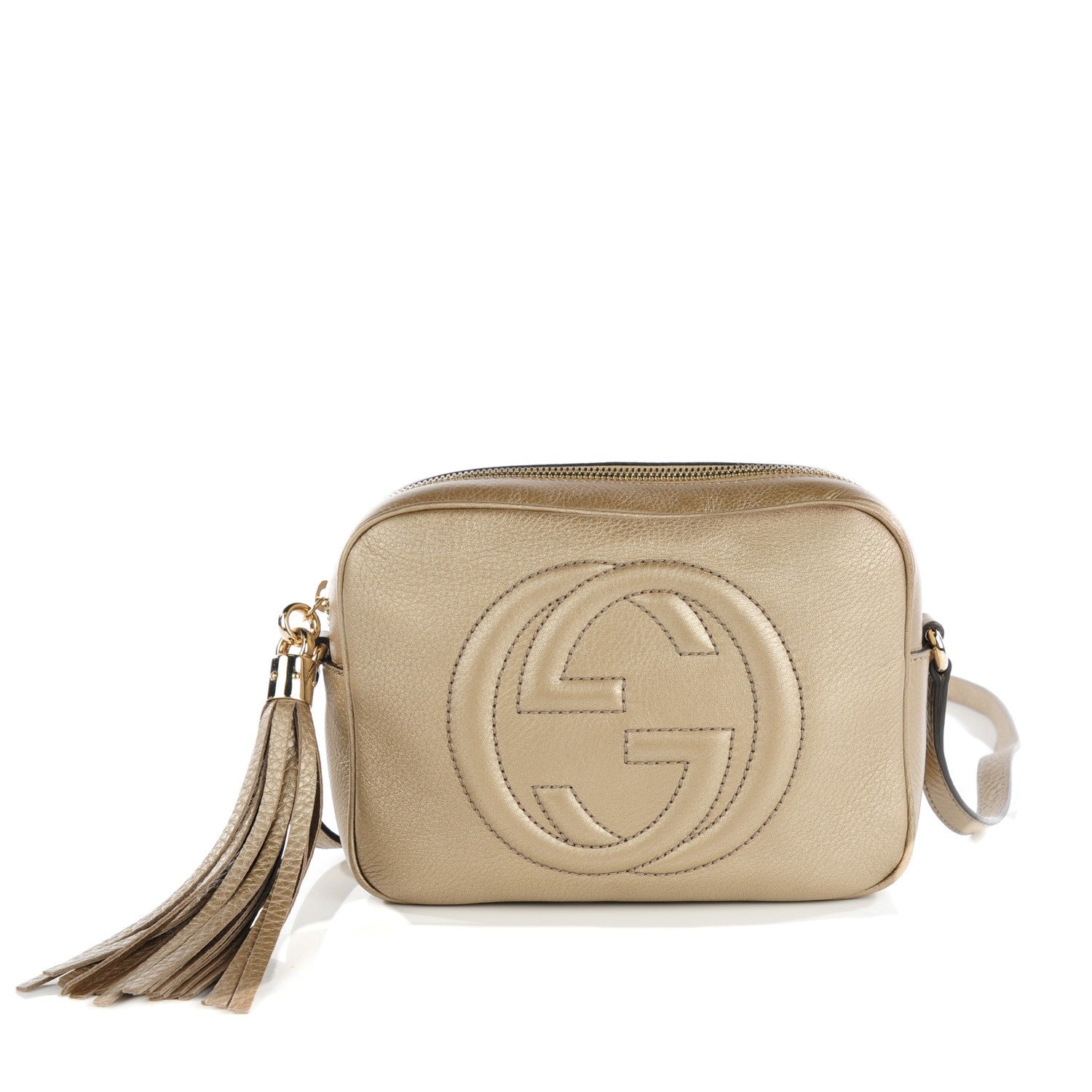 Gucci Metallic Pebbled Calfskin Small Soho Disco Bag Golden Beige 1 of 7