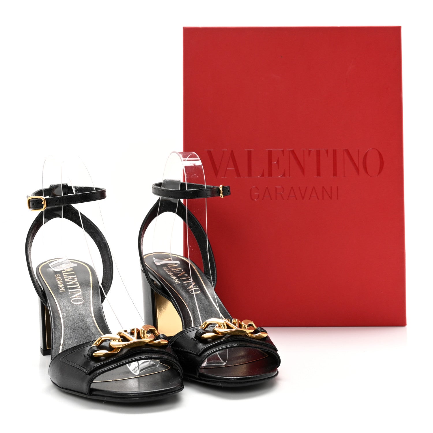 Valentino Garavani Calfskin VLogo Chain Sandals 37.5 Black 10 of 10