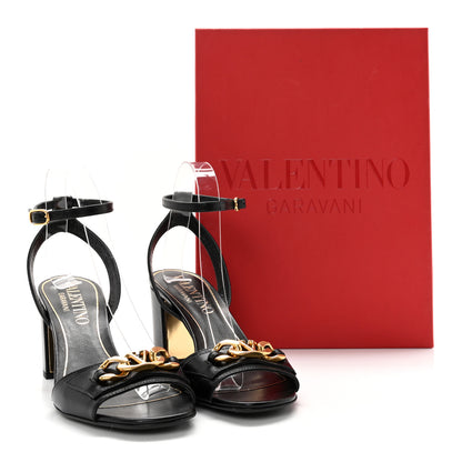 Valentino Garavani Calfskin VLogo Chain Sandals 37.5 Black 10 of 10