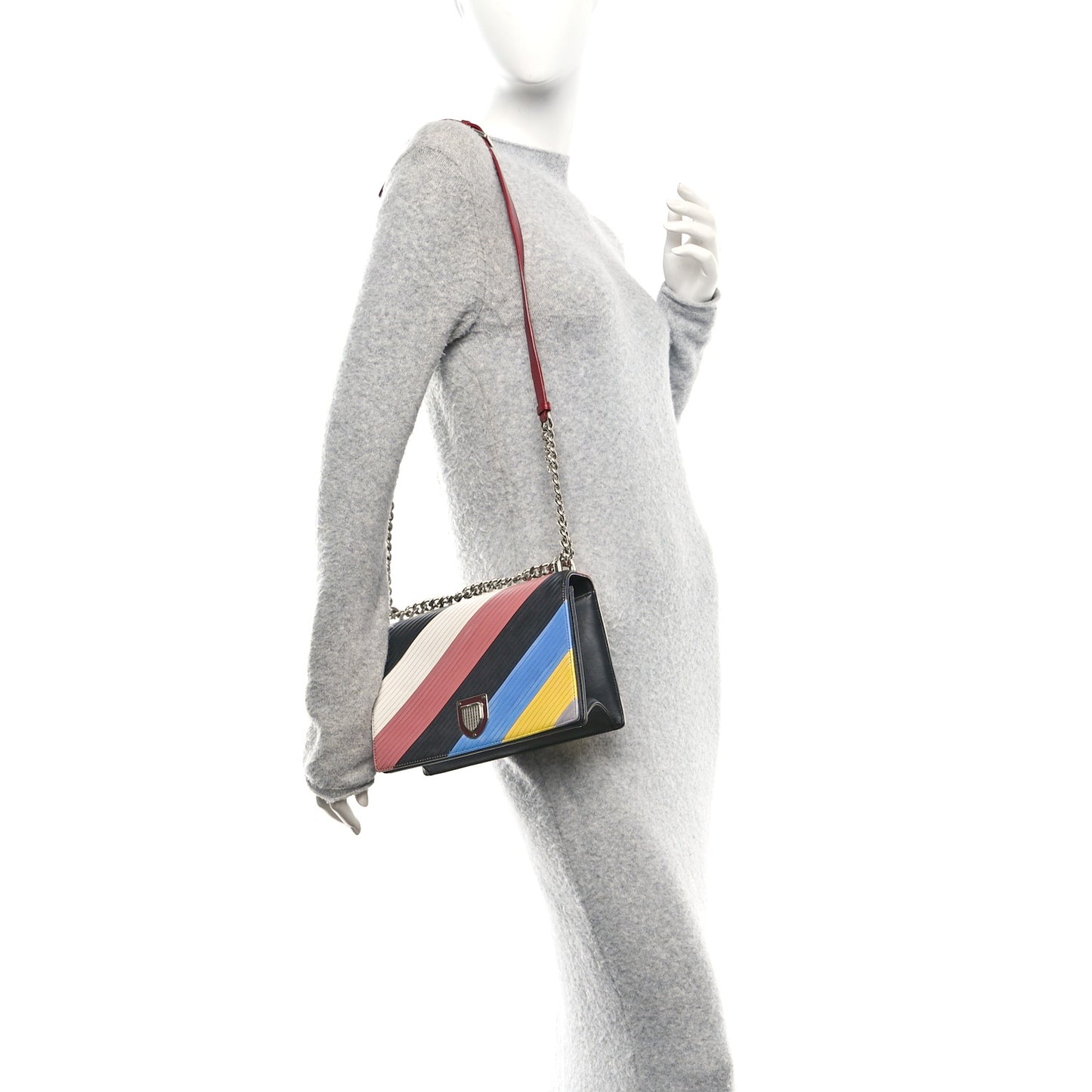 Lambskin Diagonal Quilted Diorama Flap Bag Black Multicolor