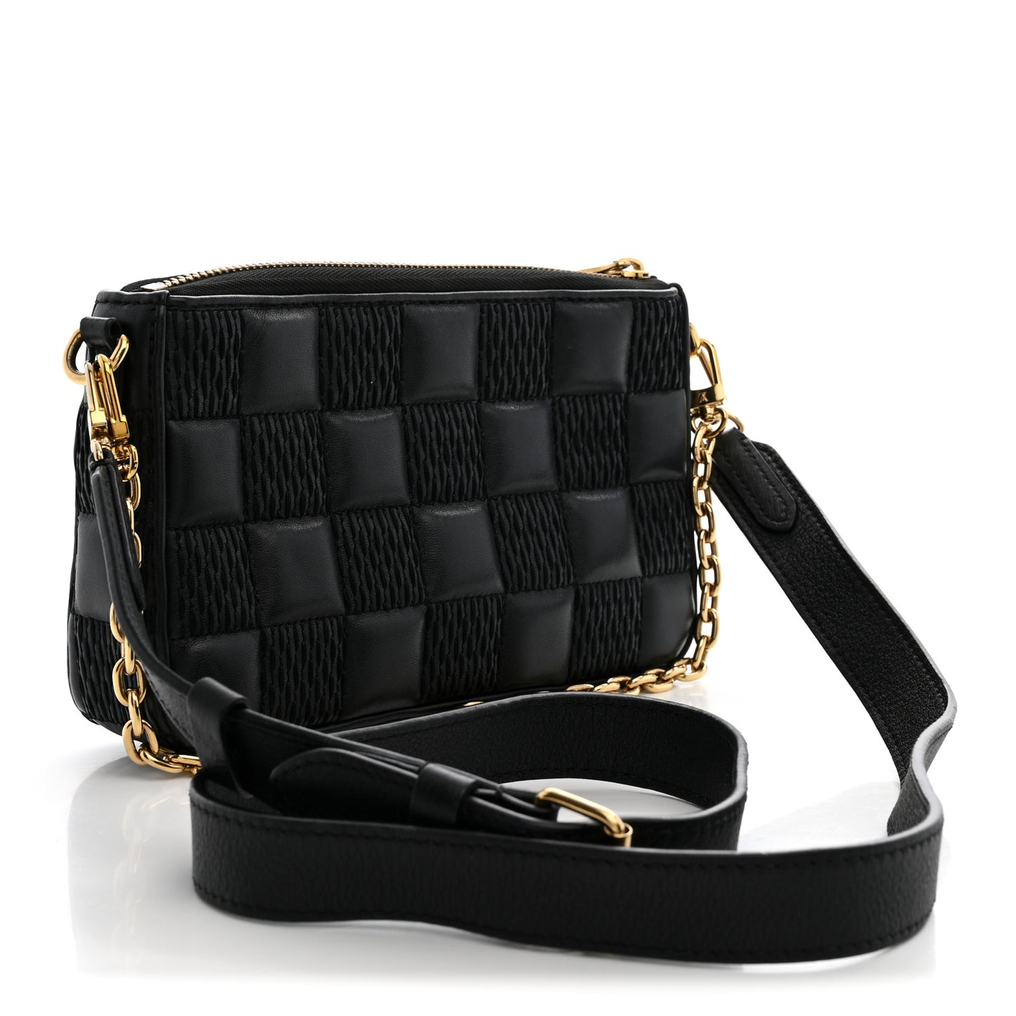 Lambskin Damier Quilt Troca PM Black
