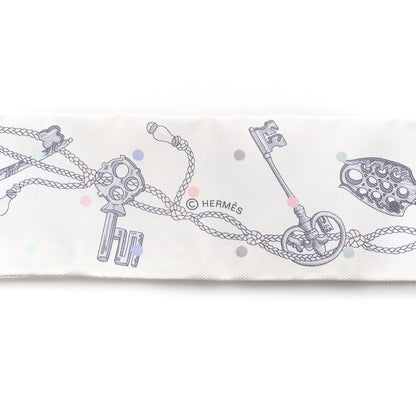 Hermes Silk Les Cles A Pois Twilly White Gris Acier 4 of 4