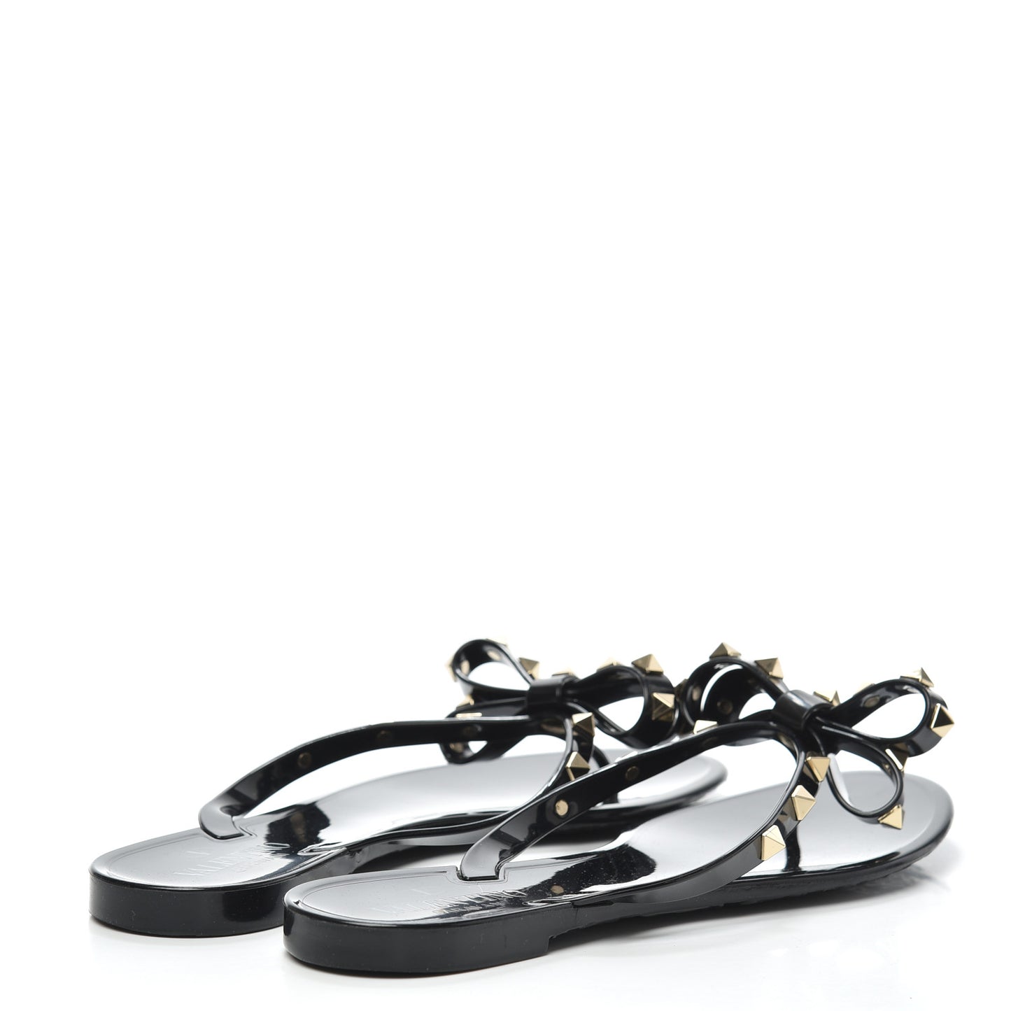 PVC Jelly Rockstud Bow Thong Sandals 39 Black