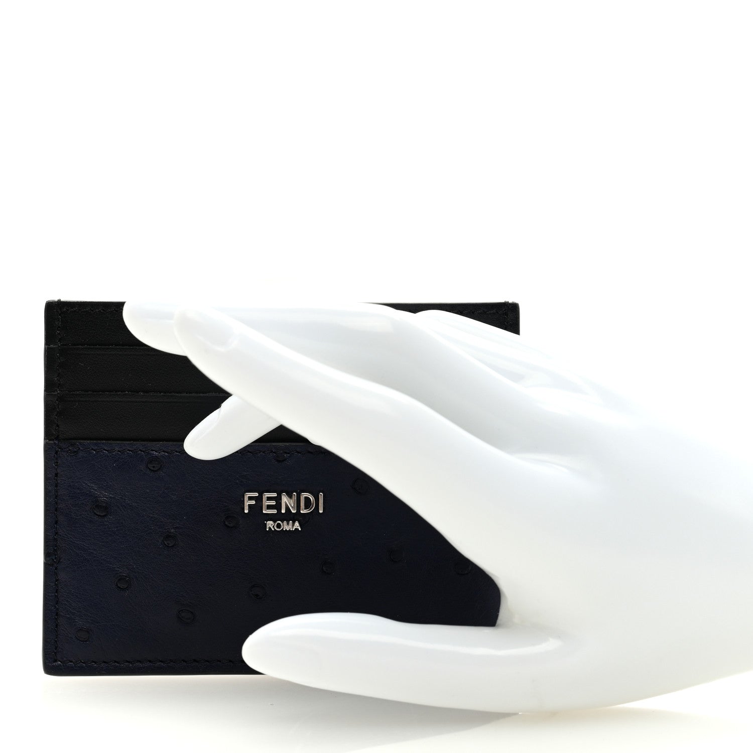 Fendi Ostrich Vitello Card Holder Blueberry Black 2 of 7