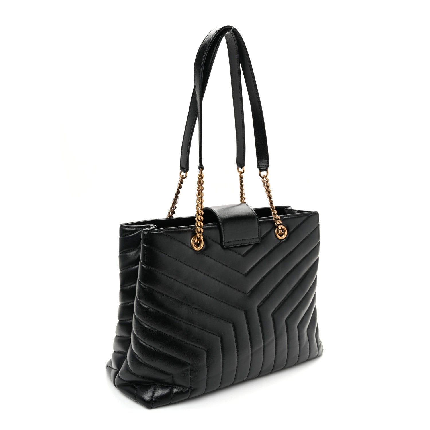Saint Laurent Calfskin Y Quilted Monogram Large Loulou Shopper Black 3 of 12