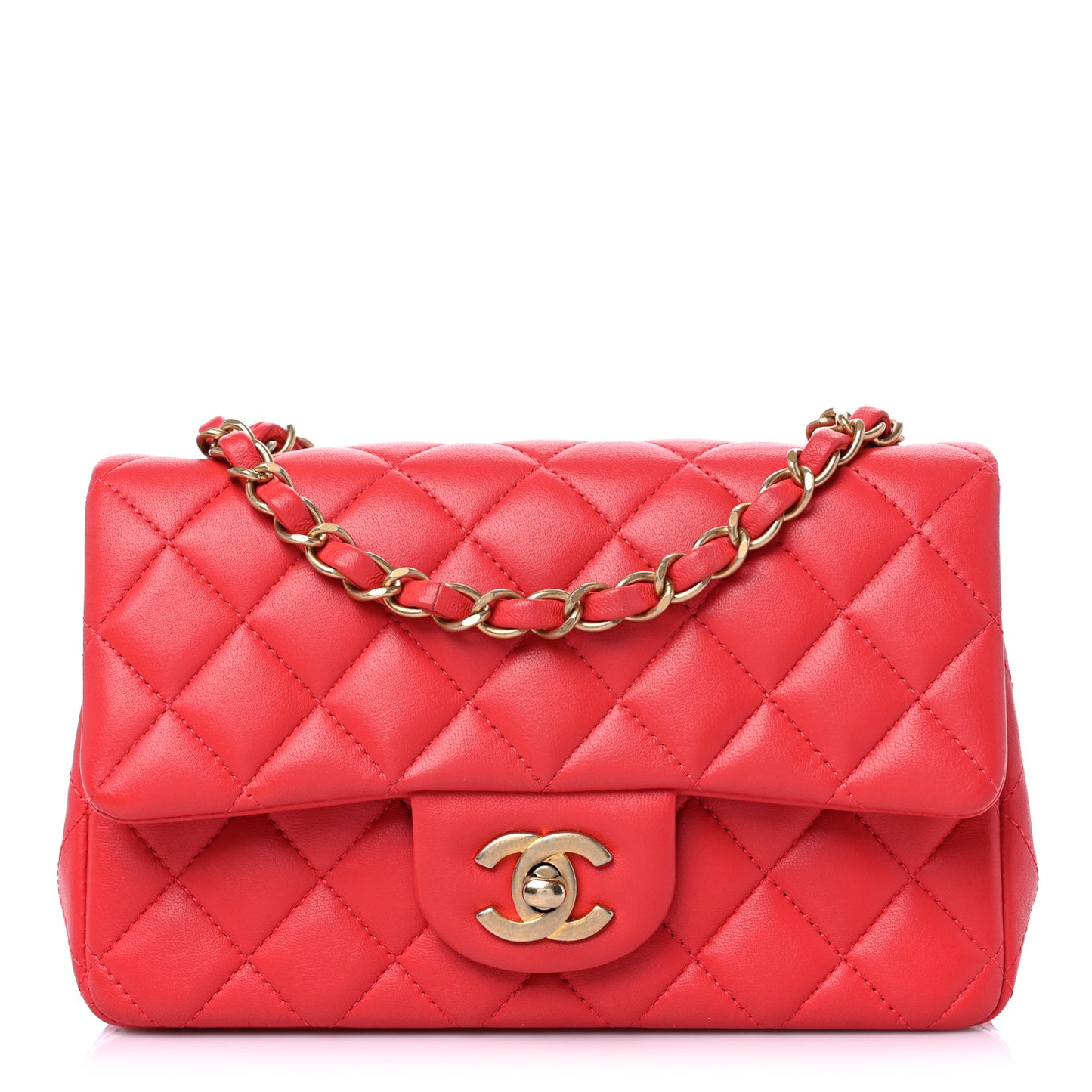 Lambskin Quilted Mini Rectangular Flap Red