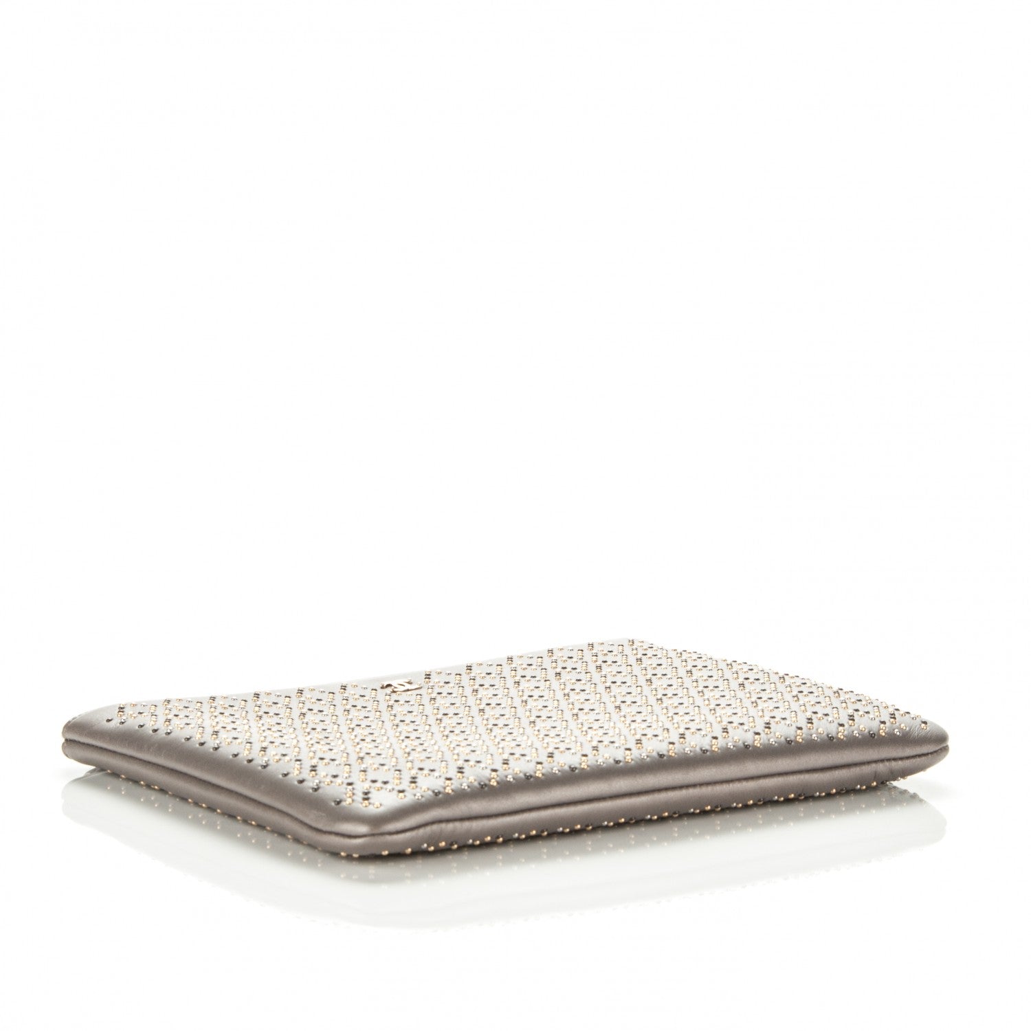 Chanel Metallic Lambskin Studded Cosmetic Case Grey 4 of 6