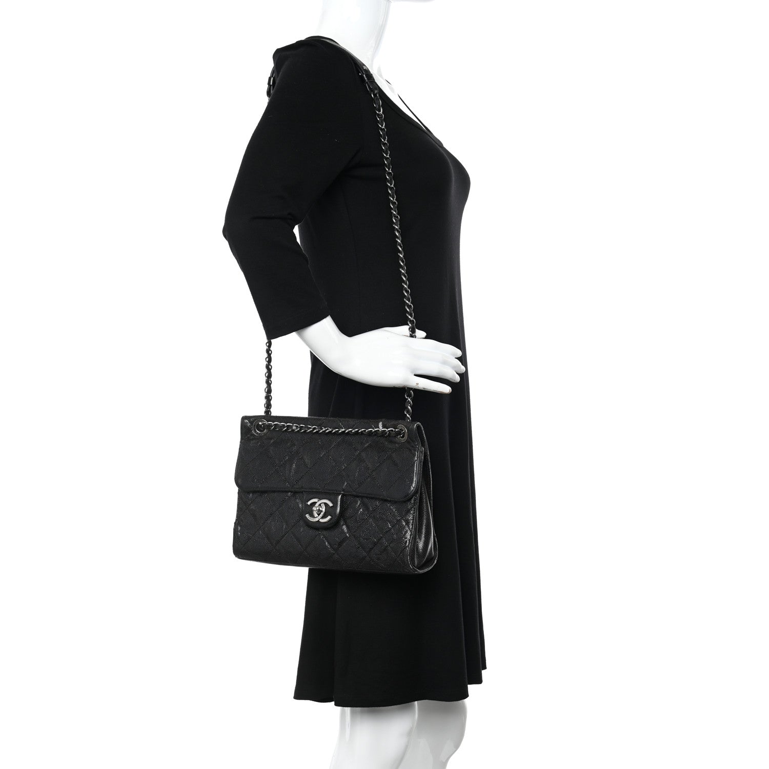 Chanel Crumpled Grained Calfskin Medium CC Crave Flap Black 2 of 14