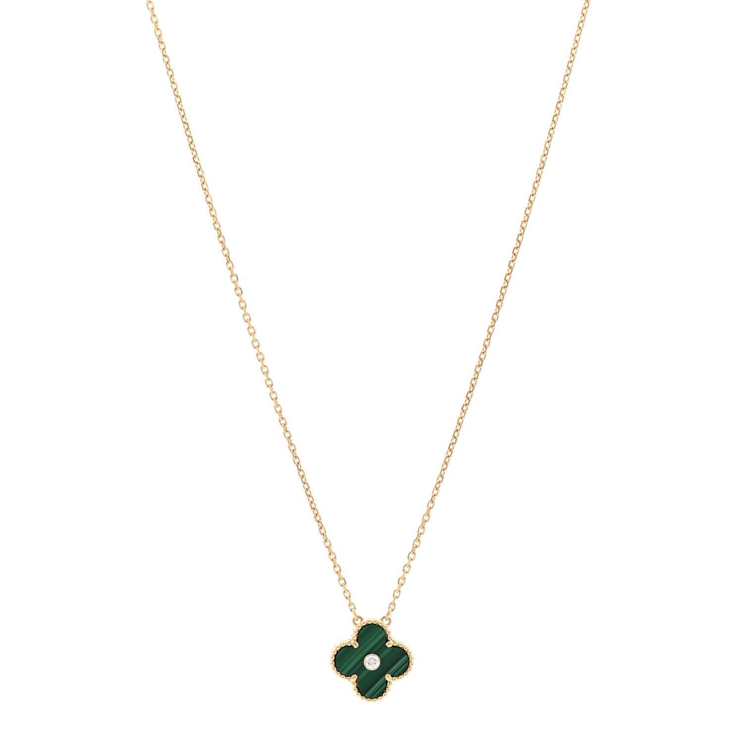 Van Cleef & Arpels 18K Yellow Gold Diamond Malachite Vintage Alhambra Pendant Necklace 1 of 6