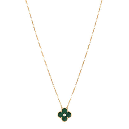 Van Cleef & Arpels 18K Yellow Gold Diamond Malachite Vintage Alhambra Pendant Necklace 1 of 6