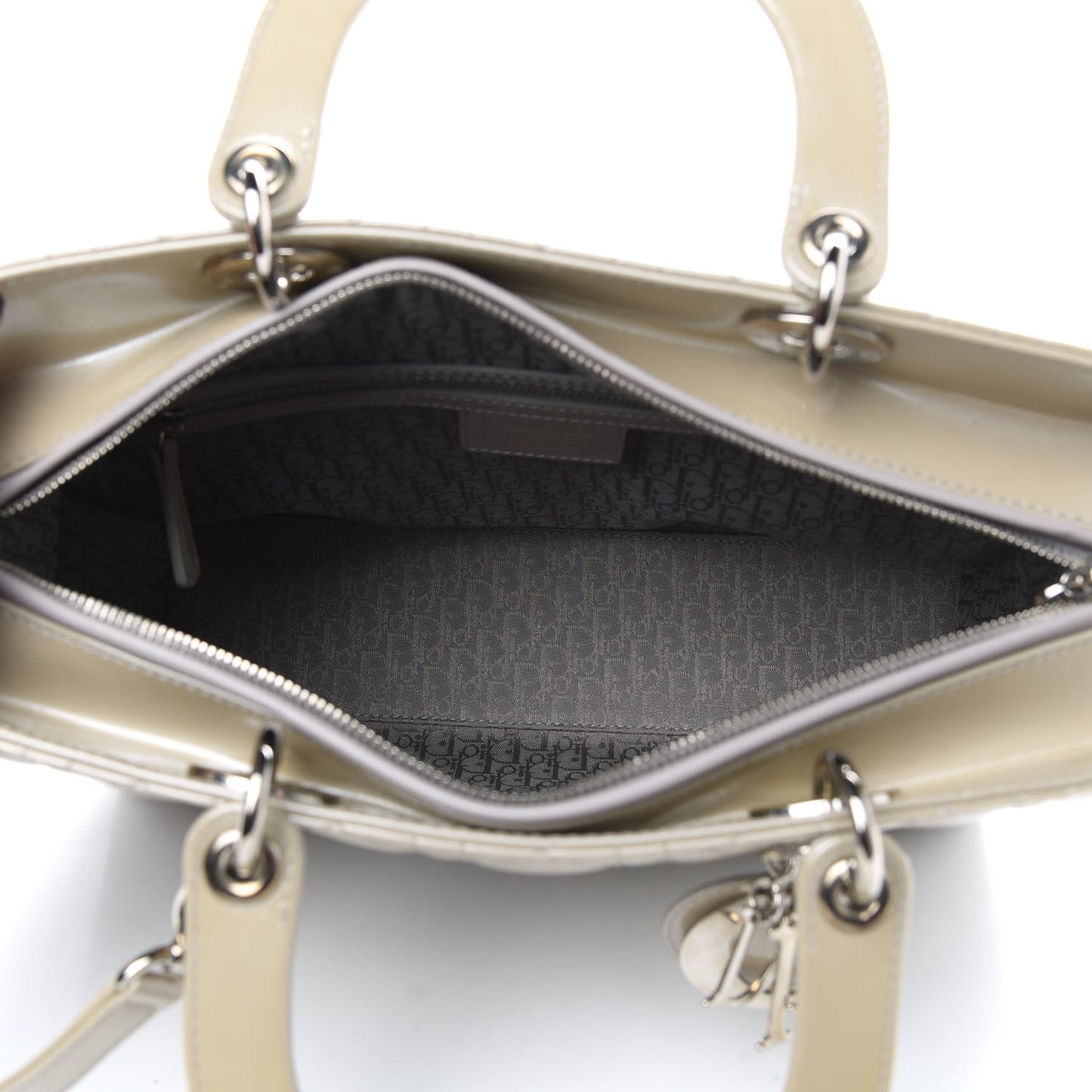 Patent Cannage Large Lady Dior Beige