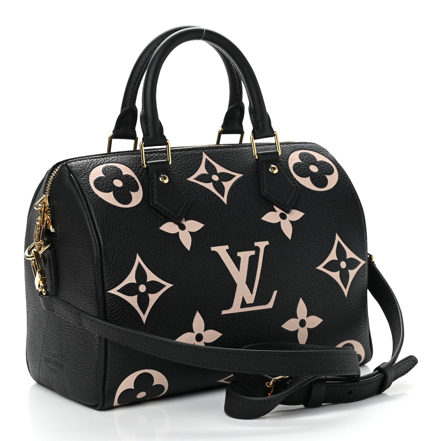 Louis Vuitton Empreinte Monogram Giant Speedy Bandouliere 25 Black Beige 3 of 9