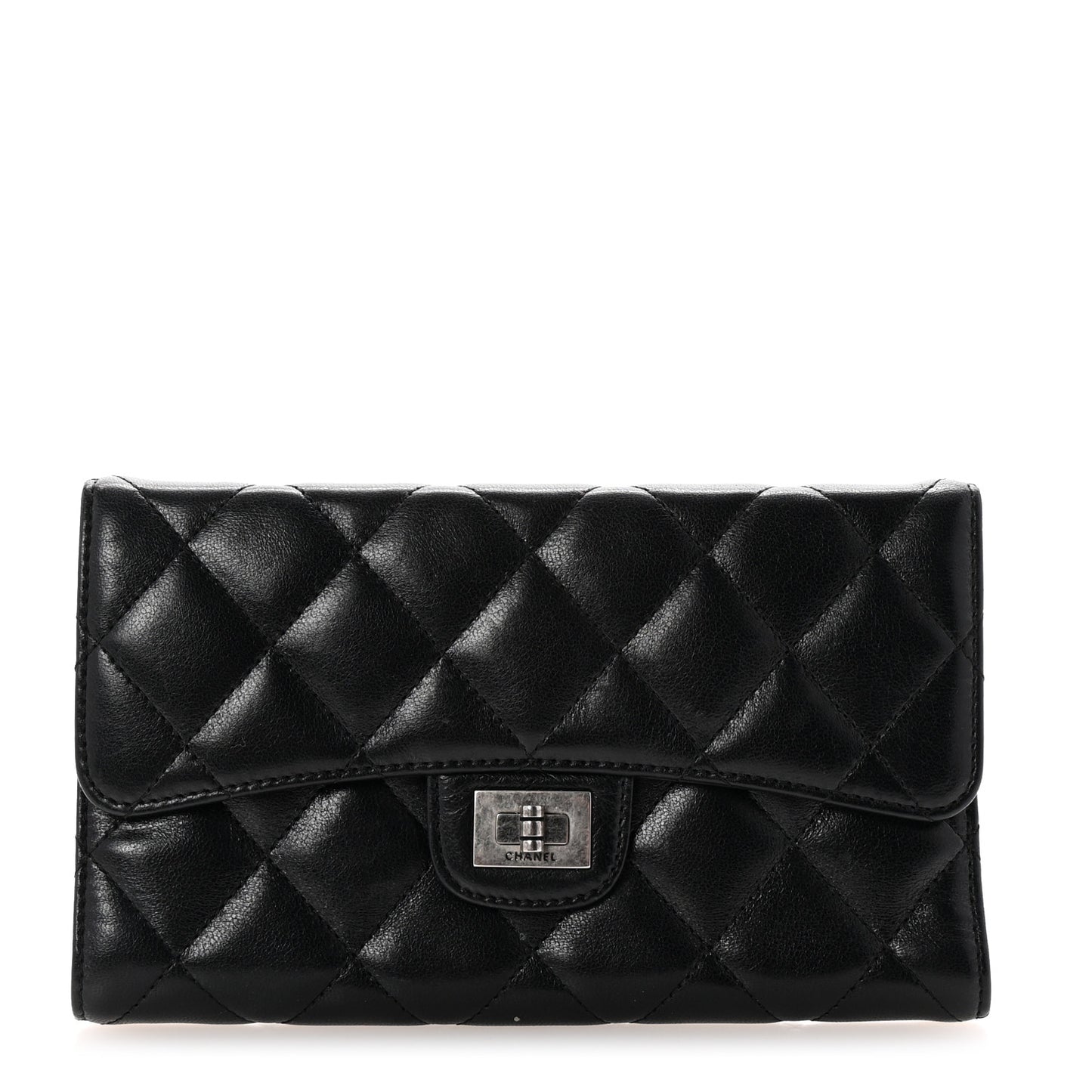Aged Calfskin Quilted Large Reissue Gusset Flap Wallet Black