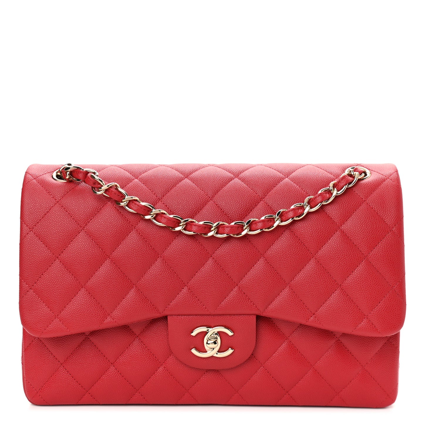 Caviar Quilted Jumbo Double Flap Red