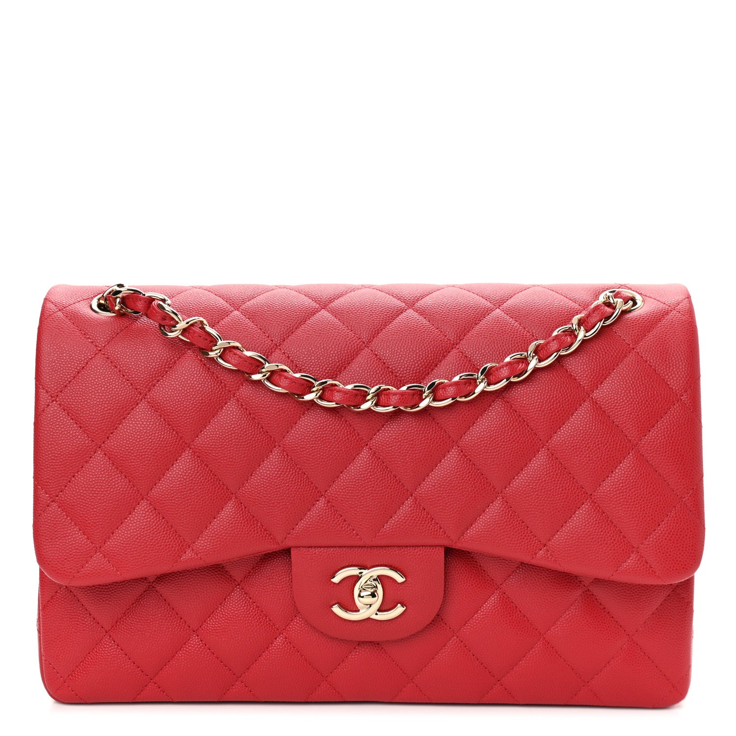 Chanel Caviar Quilted Jumbo Double Flap Red 1 of 10