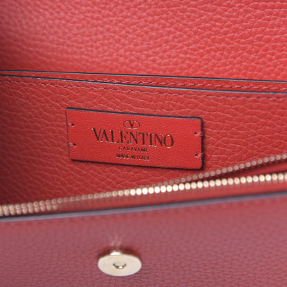 Valentino Garavani Pebbled Calfskin Rockstud Flap Wallet On Chain Rouge Pur 6 of 10