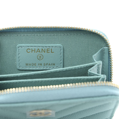 Chanel Caviar Flat Chevron Quilted Zip Coin Purse Green 6 of 10