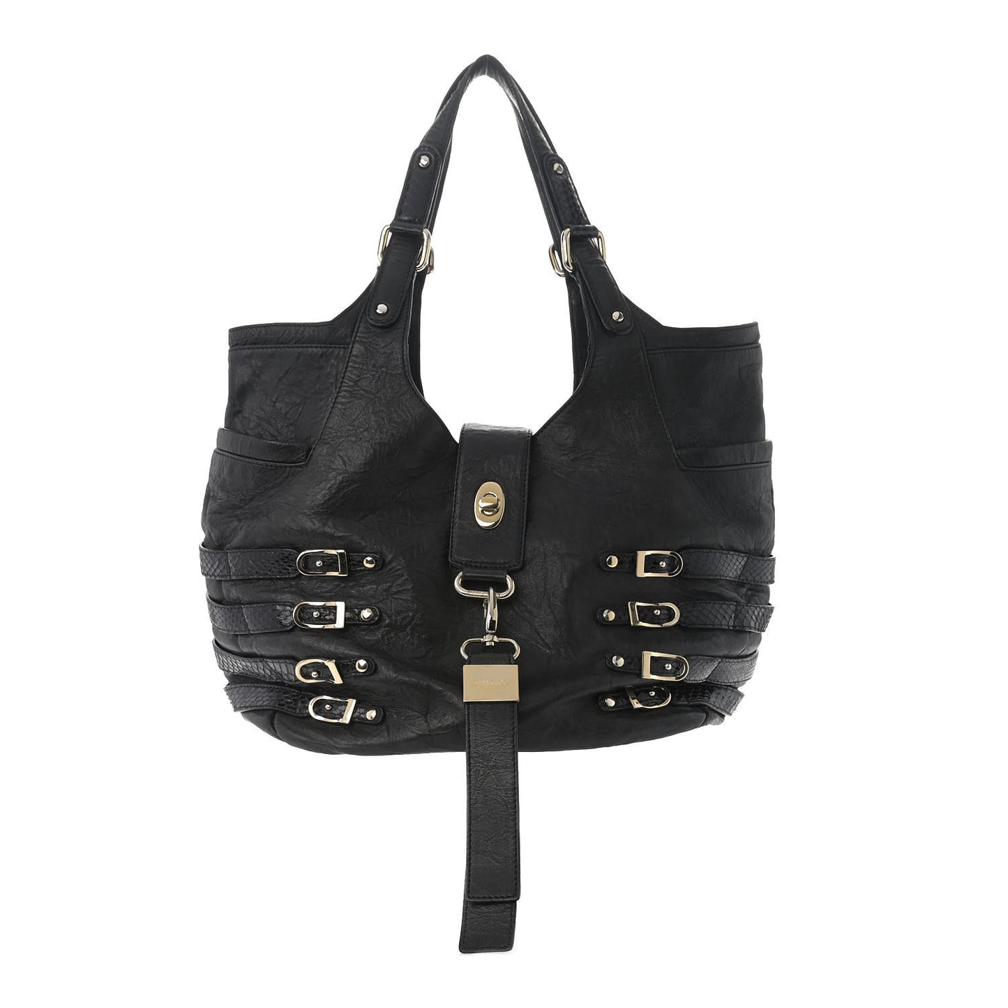 Biker Leather Elaphe Snakeskin Tote Black