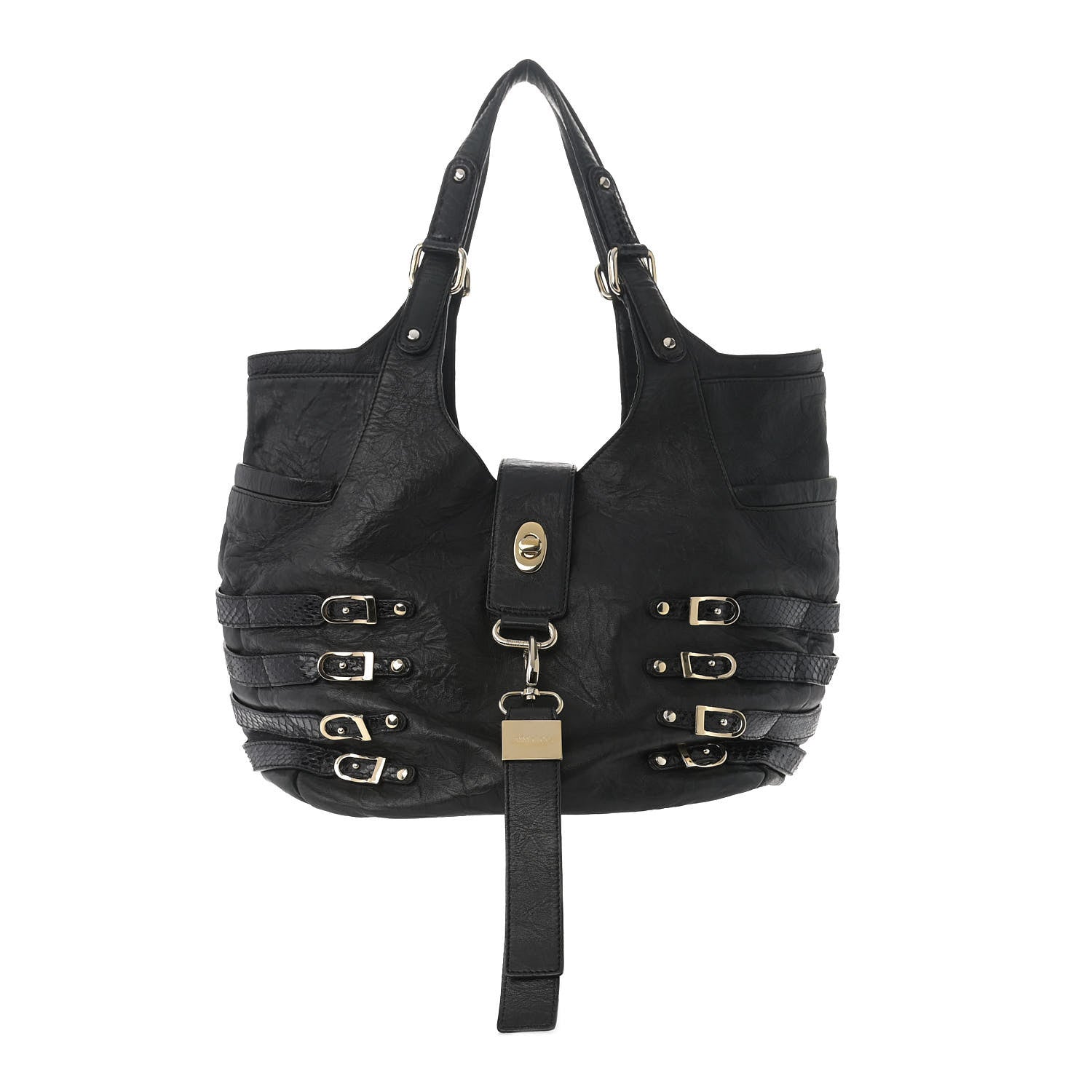 Jimmy Choo Biker Leather Elaphe Snakeskin Tote Black 1 of 15