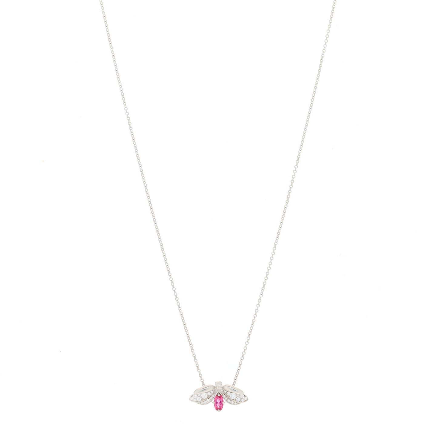 Platinum Diamond Pink Tourmaline Paper Flowers Firefly Pendant Necklace