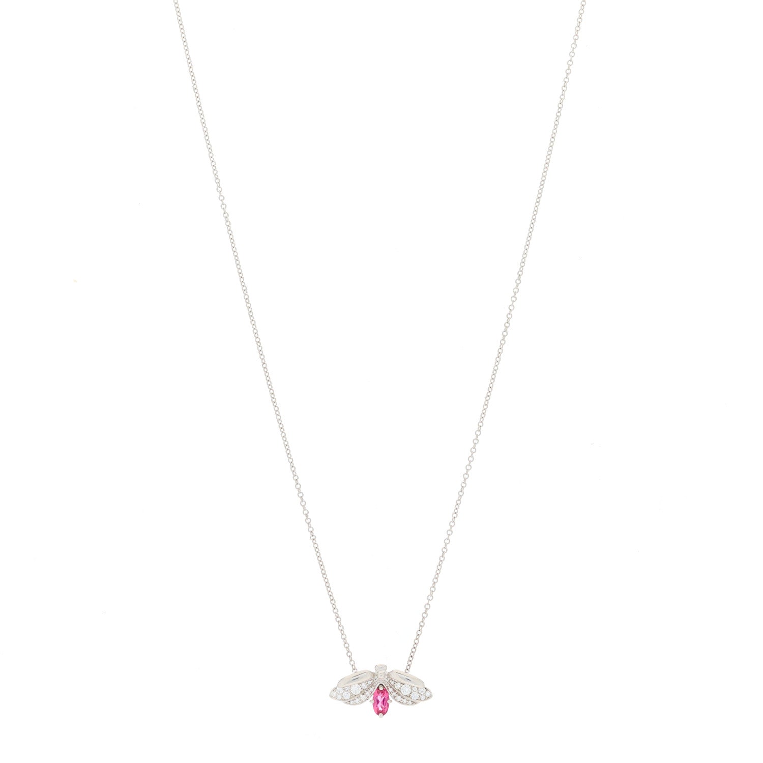 Tiffany Platinum Diamond Pink Tourmaline Paper Flowers Firefly Pendant Necklace 1 of 4