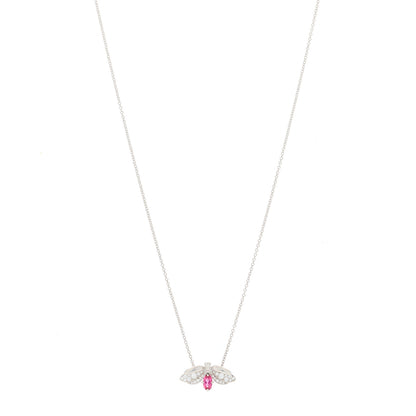 Tiffany Platinum Diamond Pink Tourmaline Paper Flowers Firefly Pendant Necklace 1 of 4