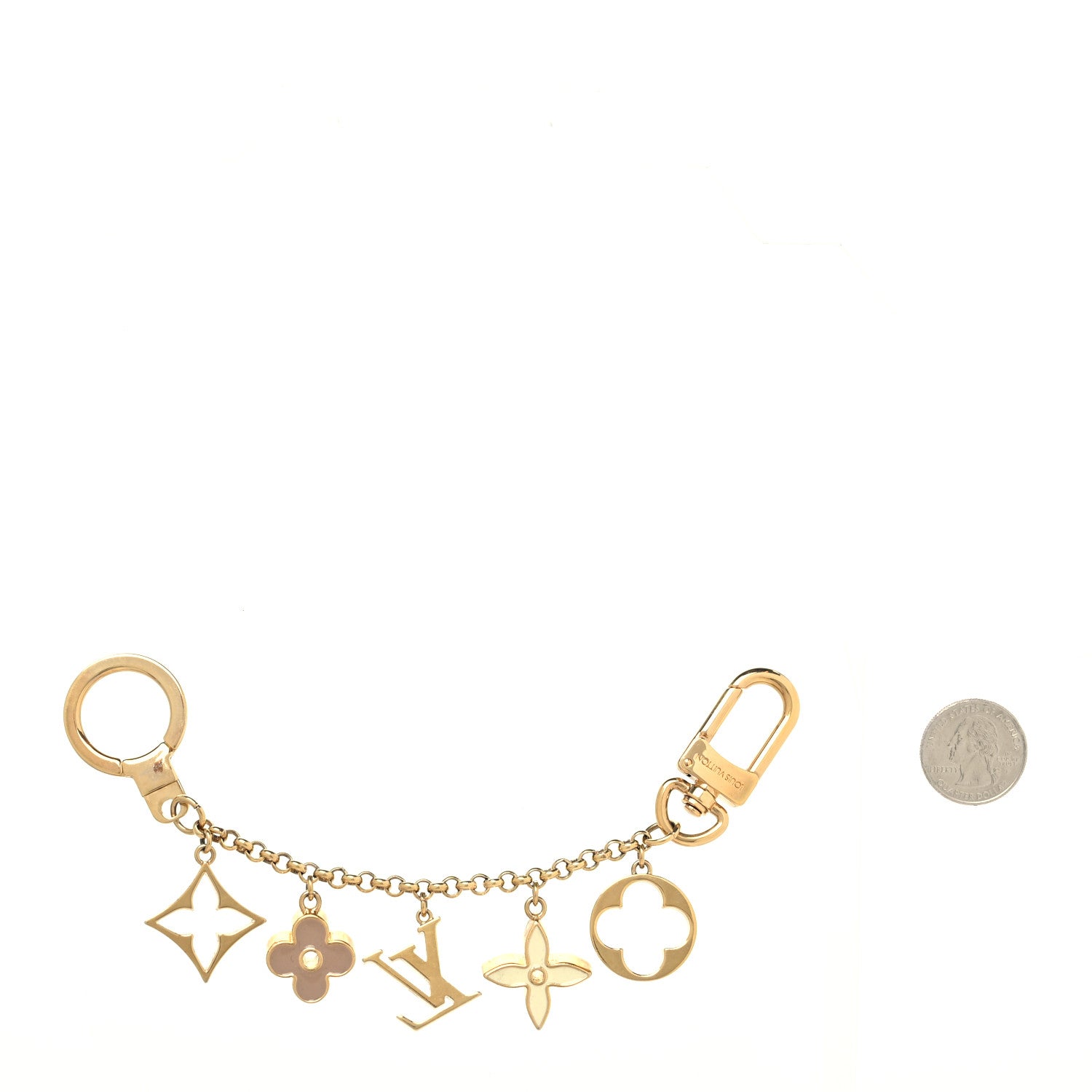 Louis Vuitton Brass Enamel Fleur De Monogram Bag Charm Chain Gold 2 of 4