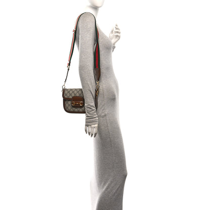 Gucci GG Supreme Monogram Azalea Calfskin Web Mini Horsebit 1955 Shoulder Bag Beige Ebony Brown Sugar 2 of 10