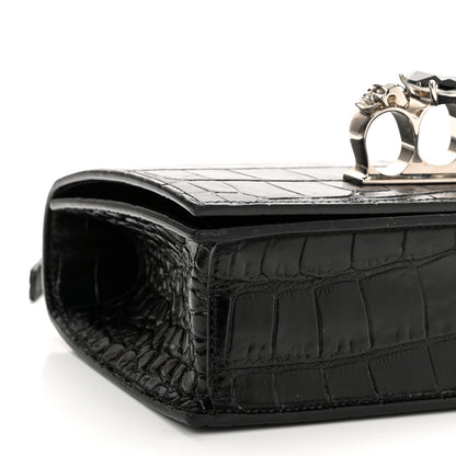 Alexander McQueen Shiny Crocodile Embossed Jeweled Satchel Black 7 of 10