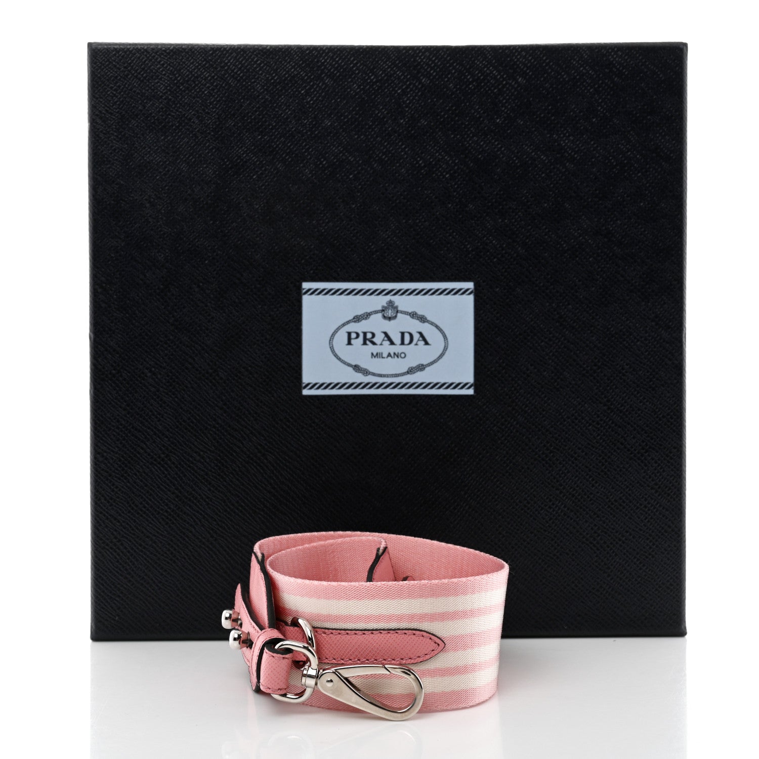 Prada Vitello Daino Striped Fabric Shoulder Strap Petalo 6 of 6