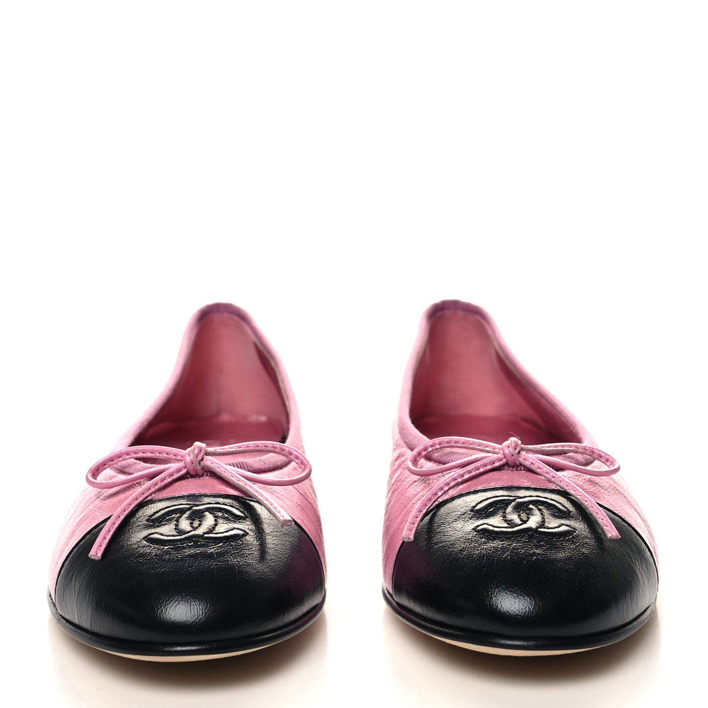 Laminated Crumpled Lambskin Cap Toe CC Ballerina Flats 39.5 Pink Black