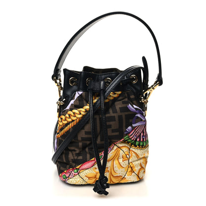 Fendi X VERSACE Silk Vitello Fendace FF Baroque Quilted Mini Mon Tresor Bucket Bag Gold Multicolor 1 of 13