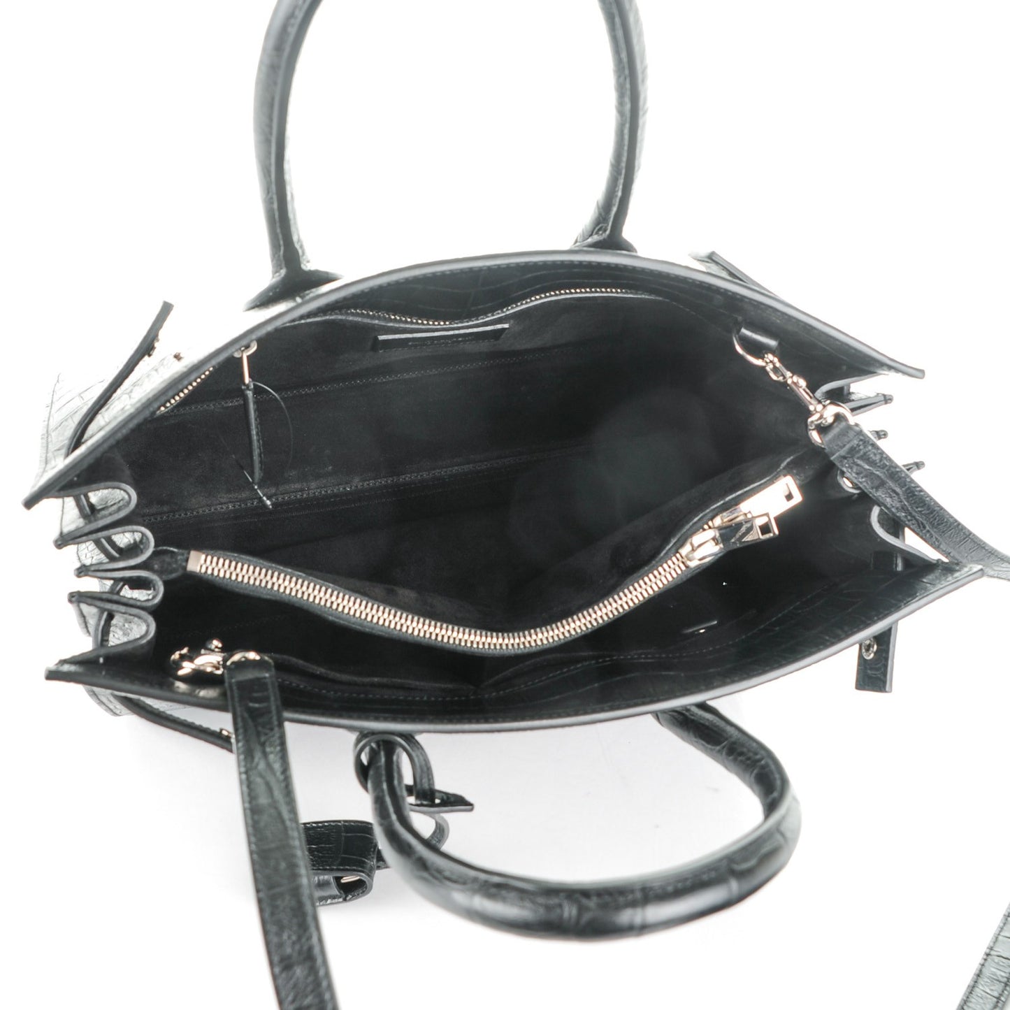 Calfskin Crocodile Embossed Small Sac de Jour Black