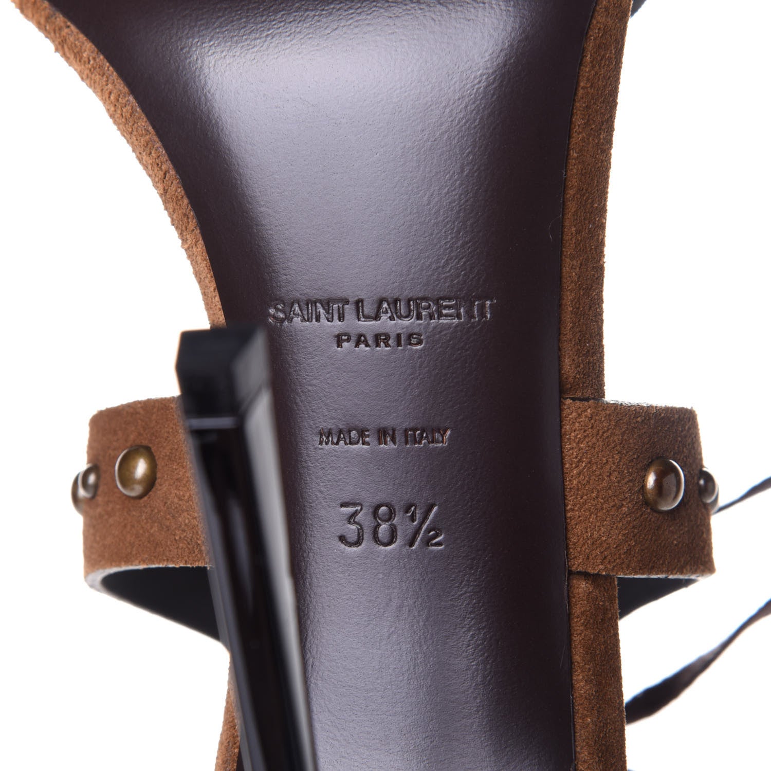 Saint Laurent Suede Studded Iris Sandal Pumps 38.5 Brown 8 of 10