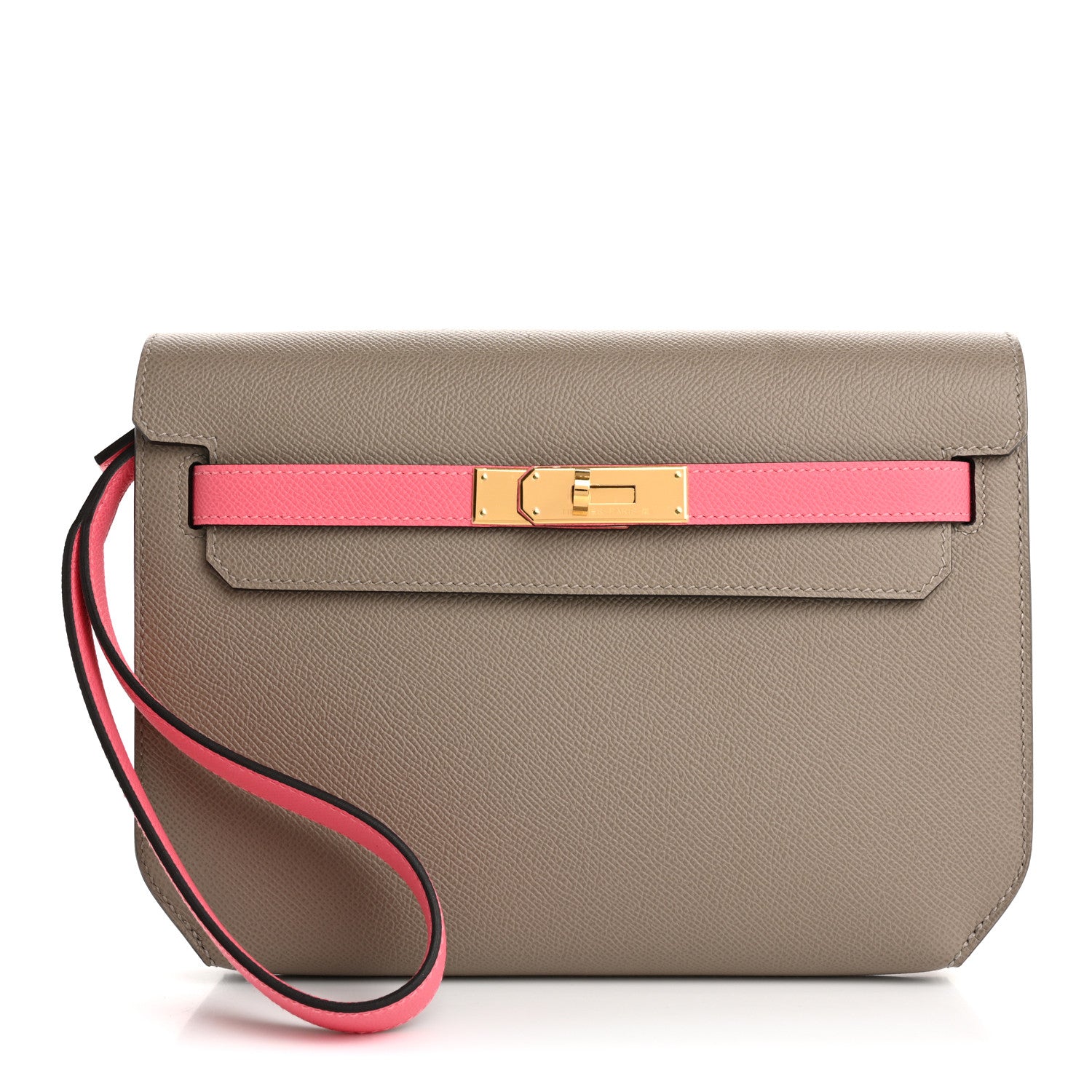 Hermes Epsom Horseshoe Kelly Depeches 25 Pouch Etoupe Rose Azalee 1 of 7