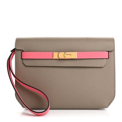 Hermes Epsom Horseshoe Kelly Depeches 25 Pouch Etoupe Rose Azalee 1 of 7