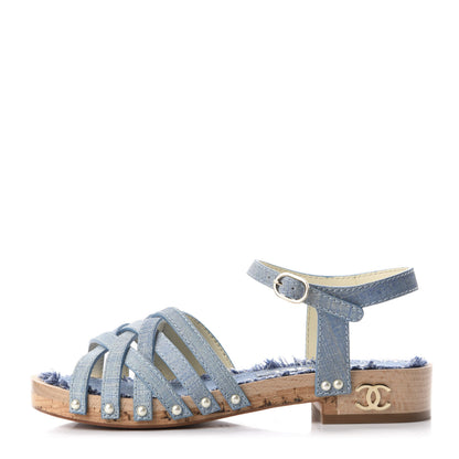 Chanel Denim Cork Pearl Sandals 35 Blue 1 of 11