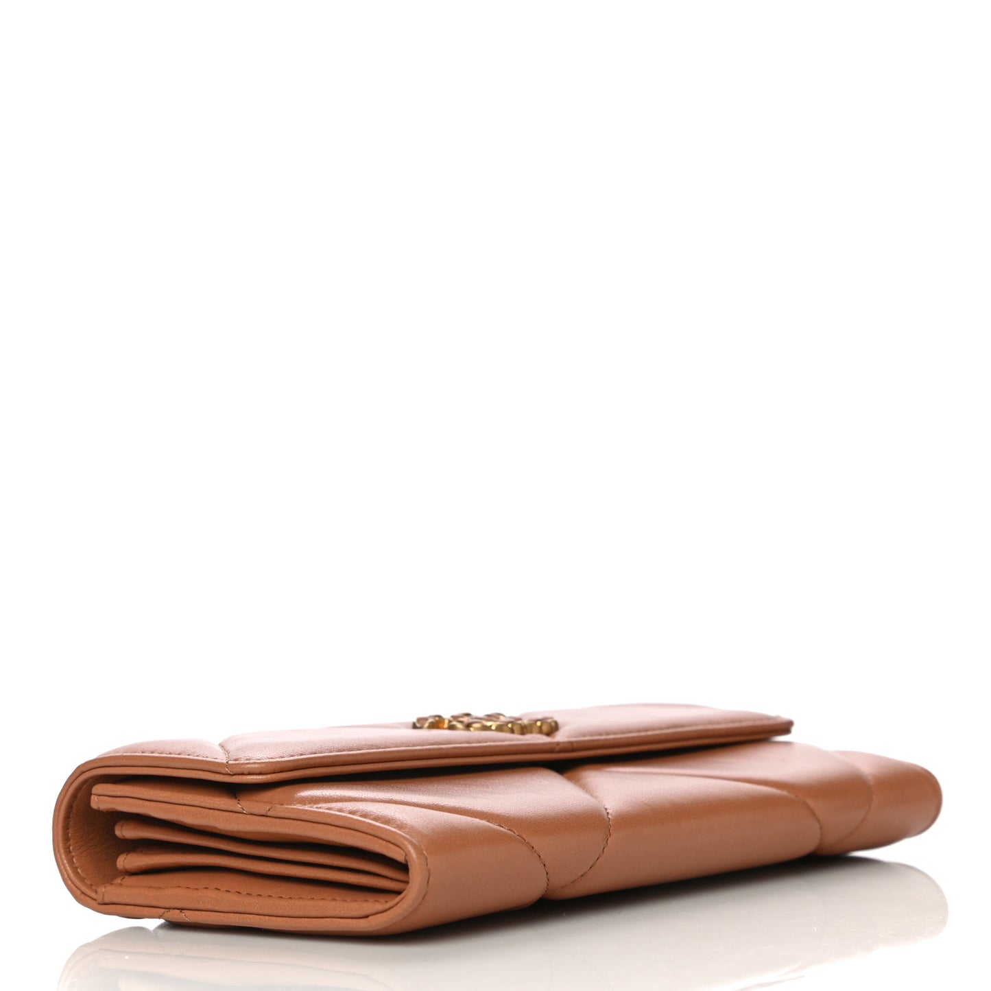 Lambskin Quilted Chanel 19 Flap Wallet Brown